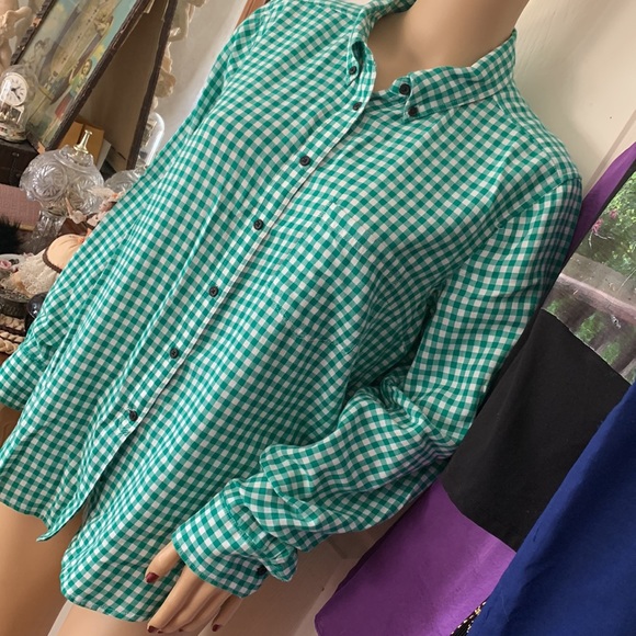 Green gingham button down cotton long sleeve shirt slim fit large - Picture 5 of 14